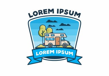 Çizgi sanatı karavanı düz çizim tasarımı