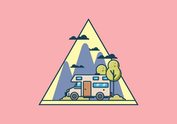 Línea Arte Autocaravana Plana Ilustración Diseño — Vector de stock