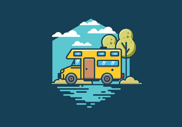 Línea Arte Autocaravana Plana Ilustración Diseño — Vector de stock