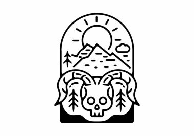 kavisli boynuzları olan kafatası çizimi