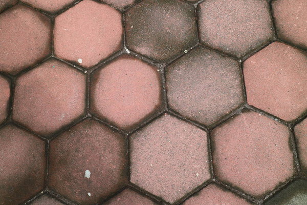 Red hexagon shaped brick paving photo