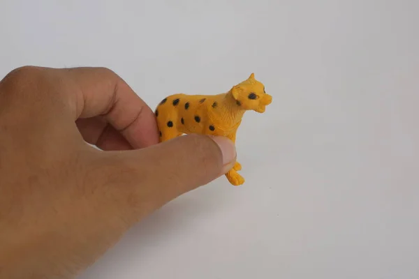 Brinquedo Forma Leopardo Amarelo Feito Foto Plástico — Fotografia de Stock