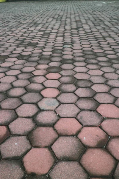 Hexágono Vermelho Forma Tijolo Foto Pavimentação — Fotografia de Stock