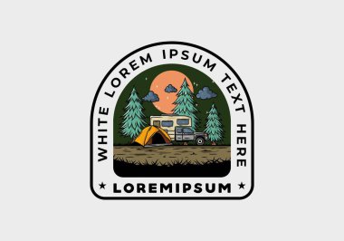 Karavan doğa illüstrasyon tasarımında kamp yapıyor.