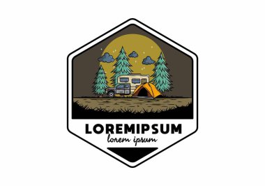 Karavan doğa illüstrasyon tasarımında kamp yapıyor.