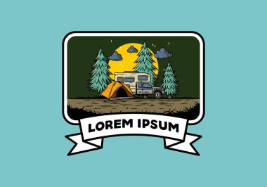 Karavan doğa illüstrasyon tasarımında kamp yapıyor.