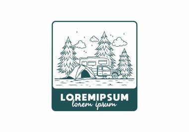 Karavan doğa illüstrasyon tasarımında kamp yapıyor.