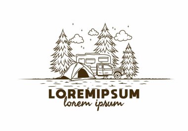 Karavan doğa illüstrasyon tasarımında kamp yapıyor.