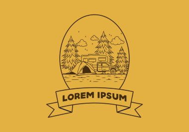 Karavan doğa illüstrasyon tasarımında kamp yapıyor.