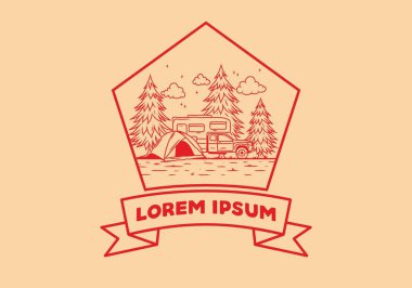 Karavan doğa illüstrasyon tasarımında kamp yapıyor.