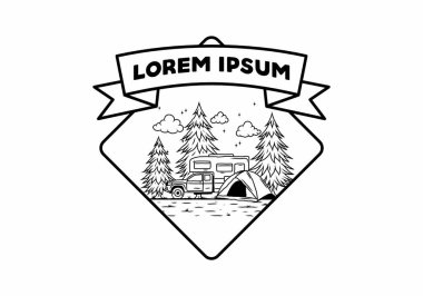 Karavan doğa illüstrasyon tasarımında kamp yapıyor.