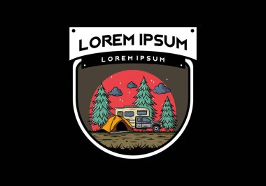 Karavan doğa illüstrasyon tasarımında kamp yapıyor.