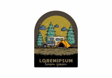 Karavan doğa illüstrasyon tasarımında kamp yapıyor.