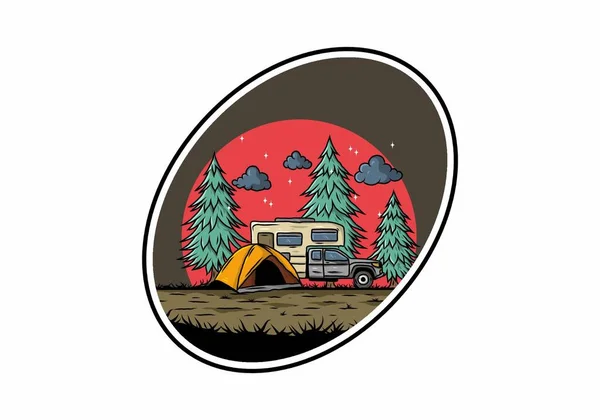 Van Camping Natureza Ilustração Design — Vetor de Stock