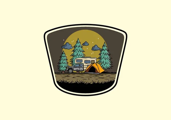 Camping Van Camping Dans Nature Illustration Design — Image vectorielle