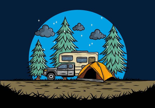 RV van camping in nature