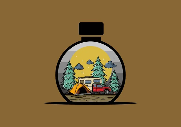 Camping Van Camping Dans Nature Illustration Design — Image vectorielle