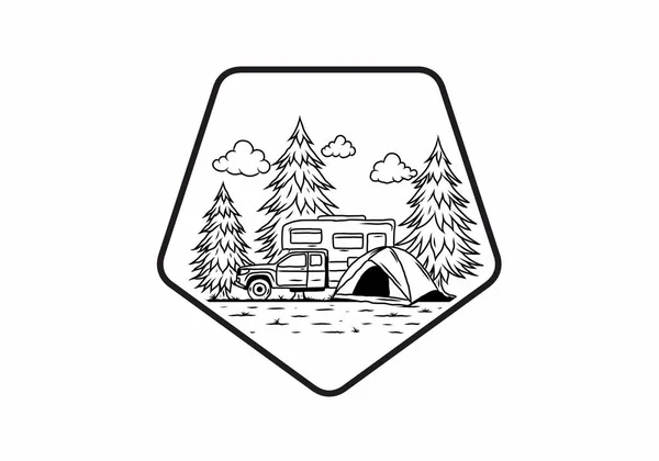 Van Camping Naturaleza Ilustración Diseño — Vector de stock