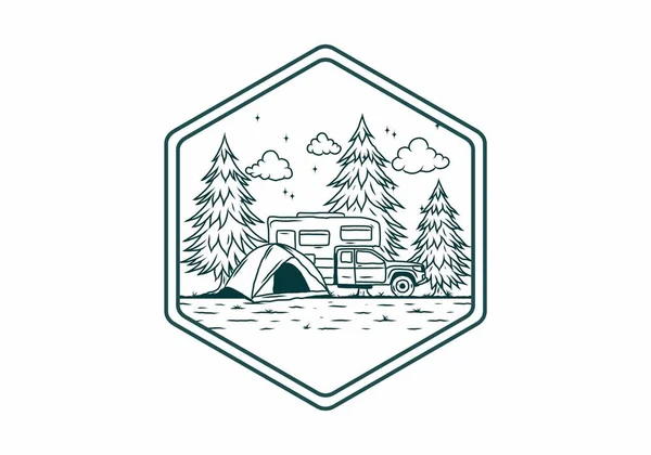 Camping Van Camping Dans Nature Illustration Design — Image vectorielle