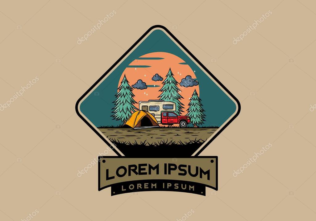 RV van camping in nature illustration design