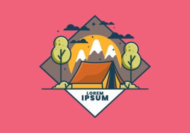 Çadır düz illüstrasyon tasarımı ile kamp