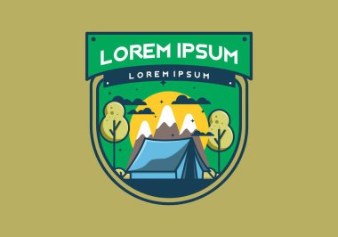 Çadır düz illüstrasyon tasarımı ile kamp