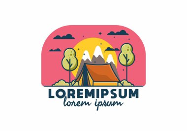 Çadır düz illüstrasyon tasarımı ile kamp