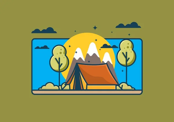 Camping Avec Tente Illustration Plate Design — Image vectorielle