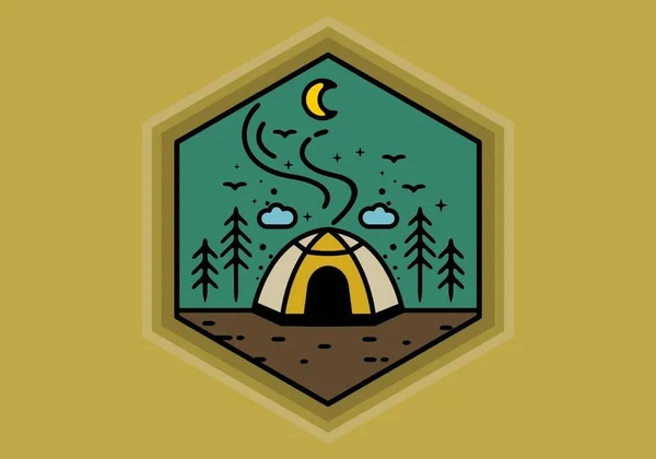 Tente Colorée Camping Ligne Art Illustration Badge Conception — Image vectorielle