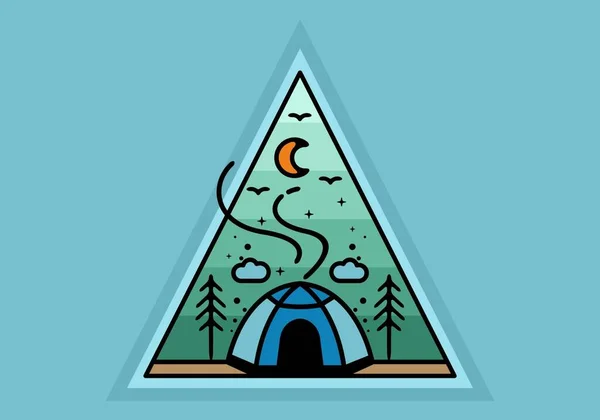 Bunte Zelt Camping Line Kunst Illustration Abzeichen Design — Stockvektor