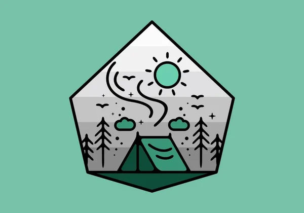 Kleurrijke Tent Camping Lijn Kunst Illustratie Badge Ontwerp — Stockvector