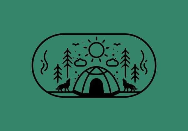 Kamp Çadırı Tasarımının Çizgi Çizimi — Stok Vektör