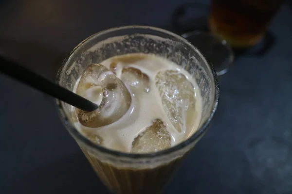 Fresh Iced Latte Coffee Glass Photo — Stock Photo, Image