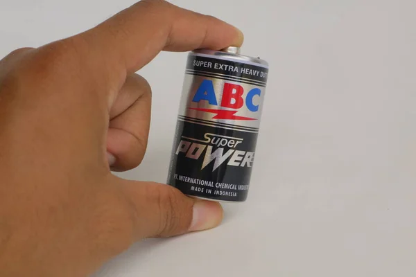 Semarang Indonesia November 2021 Hand Holding Black Abc Brand Battery — Stock Photo, Image