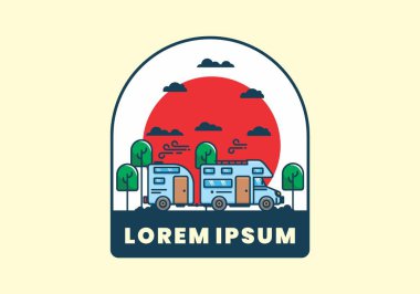 Renkli karavan araba düz çizim tasarımı