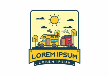 Renkli karavan araba düz çizim tasarımı