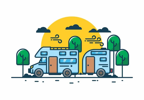 五彩斑斓的野营面包车平面图设计 — 图库矢量图片