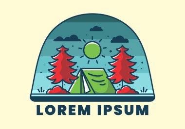 Çadır illüstrasyon tasarımı ile eğlenceli kamp