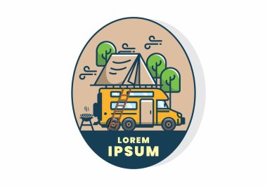 Çatı katı araba kampı düz çizim tasarımı