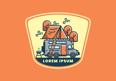 Çatı katı araba kampı düz çizim tasarımı