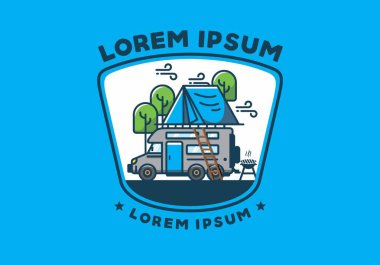 Çatı katı araba kampı düz çizim tasarımı