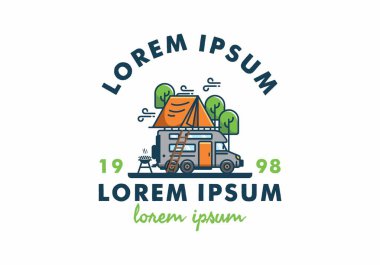 Çatı katı araba kampı düz çizim tasarımı