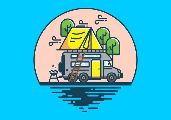 Toit Voiture Camping Plat Illustration Design — Image vectorielle