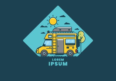 Çatı kutusu düz çizim tasarımı olan bir karavan