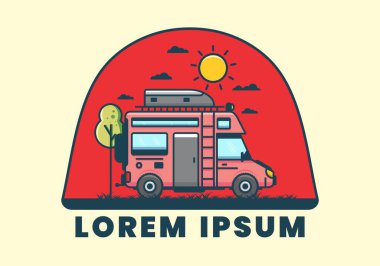 Çatı kutusu düz çizim tasarımı olan bir karavan