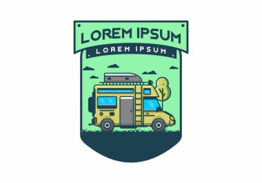 Çatı kutusu düz çizim tasarımı olan bir karavan