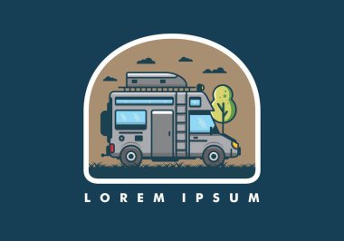 Çatı kutusu düz çizim tasarımı olan bir karavan