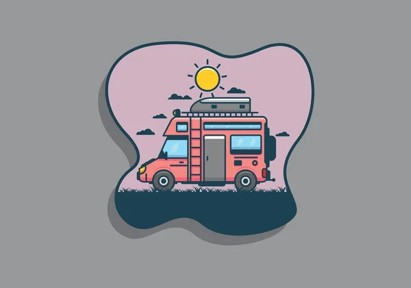 Camping Car Avec Boîte Toit Illustration Design Plat — Image vectorielle