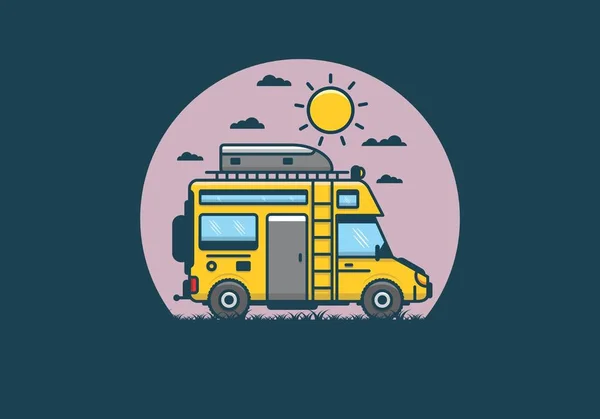 Camper Met Dakbox Plat Illustratie Ontwerp — Stockvector