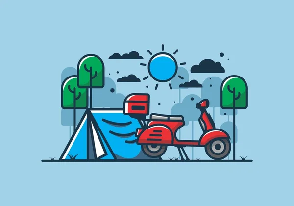 Acampar Com Design Ilustração Plana Scooter — Vetor de Stock